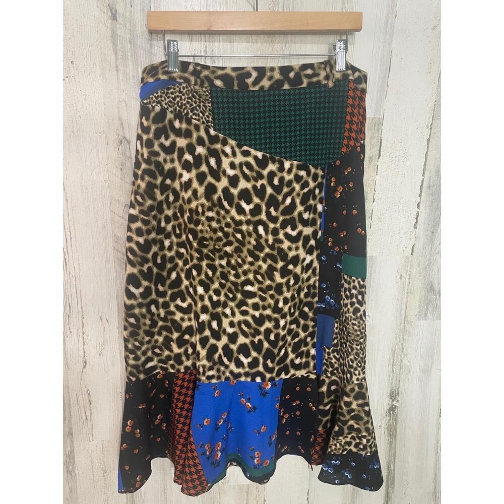 Calvin Klein Wrap Skirt size 12 Multicolor Patchwork Leopard Floral Y2Kโ Boho